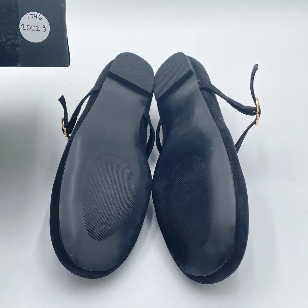 FOWT Black Suede Closed Toe Mary Jane Pumps Round Toe Slip On Ballet Flats Comfy - Picture 5 of 7